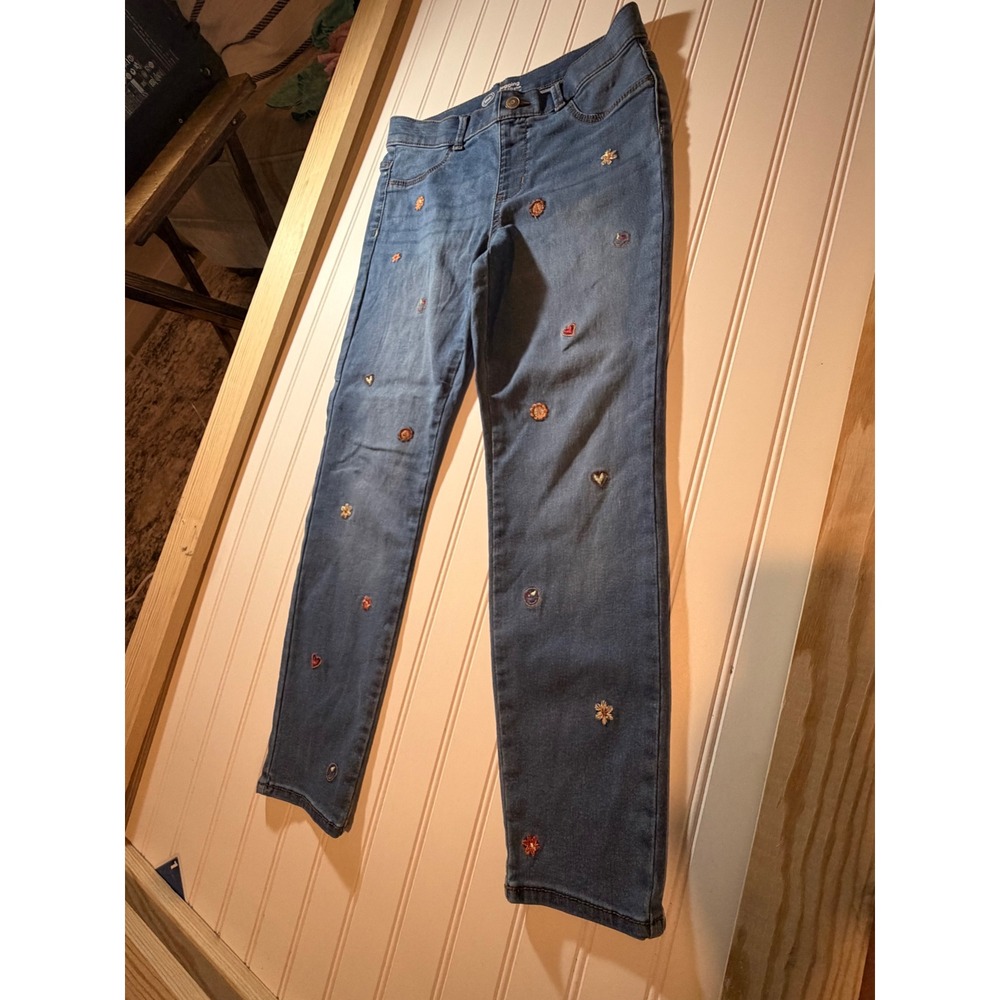 Wonder Nation Girls Jegging Plus L 10-12 Blue Denim Embroidered Hearts Stars